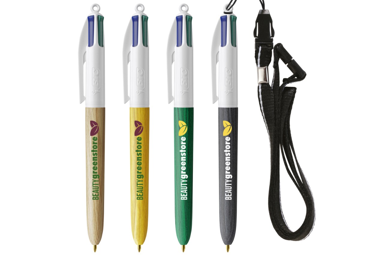 <p>Bic developed the Super Clip Origin, made of bio-based material produced from natural polymers, and the 4 Colours Wood Style, the iconic ballpoint pen presented today with a wood-effect grain</p>
